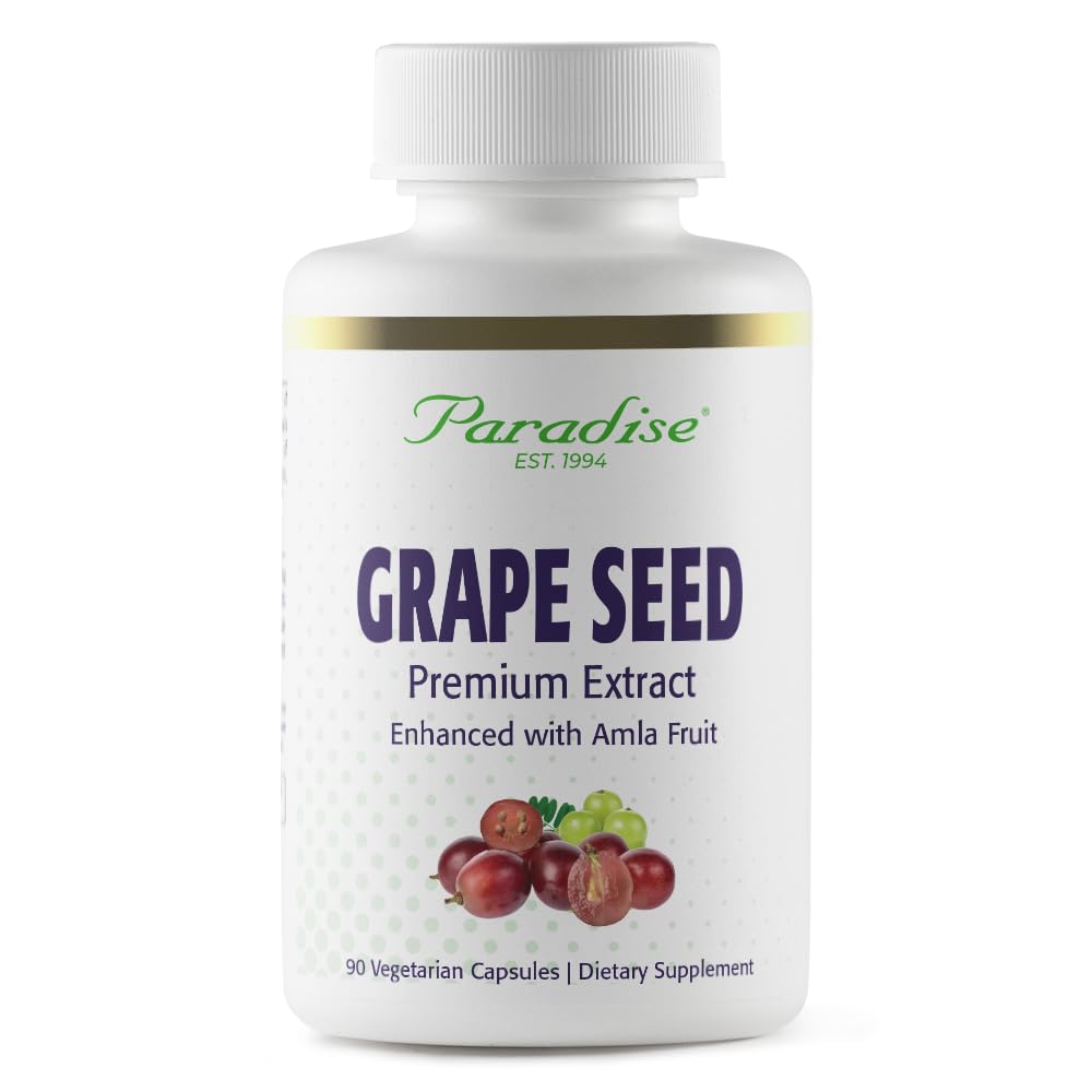 Paradise Herbs Grape Seed Extract, Active Whole Spectrum, Antioxidant, Vegan, Non GMO, Gluten Free, 90 Vegetariske Kapsler