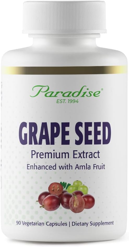 Paradise Herbs Grape Seed Extract, Active Whole Spectrum, Antioxidant, Vegan, Non GMO, Gluten Free, 90 Vegetariske Kapsler