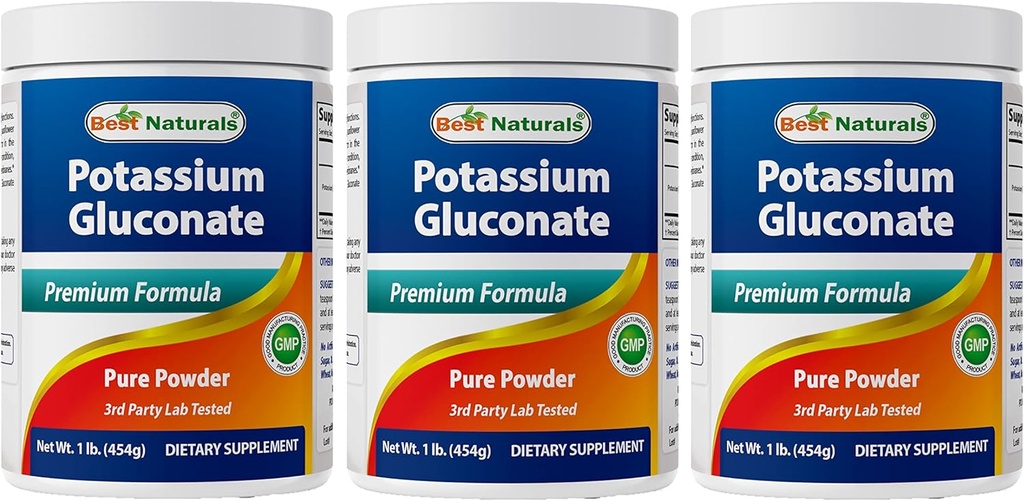 Bedste Naturals Kalium Gluconate 1lb Powder (1 LB (pakning med 3))