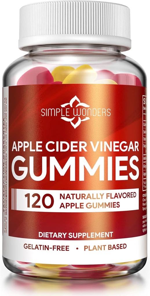 Apple Cider Vinegummi Gummies med moderen - ACV Gummies for Detox, Cleansing & Immunsupport - Lavet med sort gulerod & Ginger Dry Extract - Pektin baseret, ikke-GMO, Glutenfri (120 Gummies)