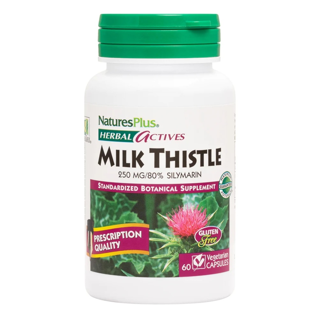 Natures Plus Herbal Actives Milk Thistle - 250 mg, 80% Silymarin, 60 Vegansk Kapsler - Vegetarisk, Gluten- Free - 60 Servere