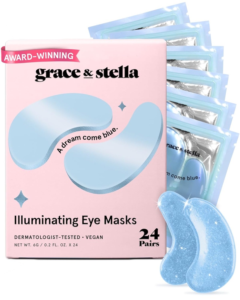 Grace & stella Award Winning under Eye Mask Reducere mørke cirkler, Puffy Eyes, Undereye tasker, Wrinkles, Gel under Eye Patches, Fødselsdagsgaver til kvinder - Vegansk Cruelty- Gratis selvpleje (24 par, blå)
