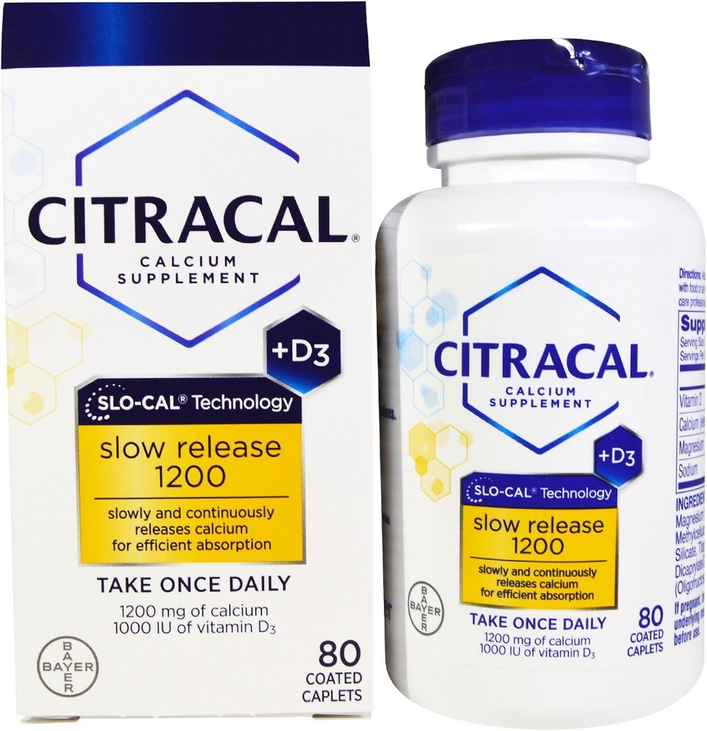 Citracal Calcium + D Slow Release 1200, overtrukne tabletter - 80 ea (pakke med 2)