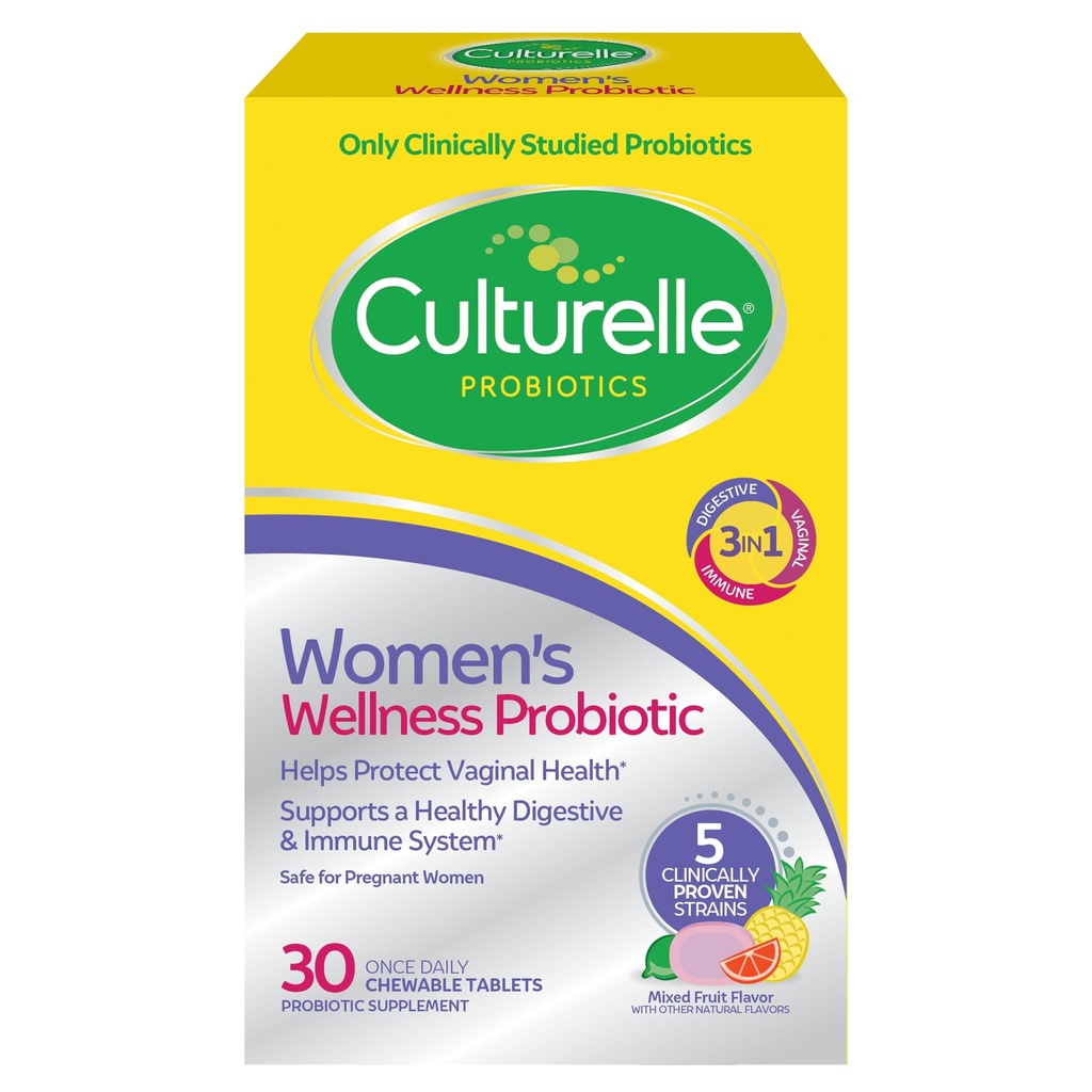 Culturelle kvinders Wellness, Daglig Chewable Probiotika for Kvinder - Understøtter fordøjelsessygdomme, vaginal og immunforsvar sundhed, Lejlighedsvis Diarré, Gas & Bloating - Non- GMO - 30 Greve