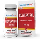 Superior Source Resveratrol 100 mg - Kosttilskud til sund aldring - Understøtter hjerne og hjerte sundhed - Non- GMO & Gluten- Free - 60 MicroLingual Instant- Opløs tabletter