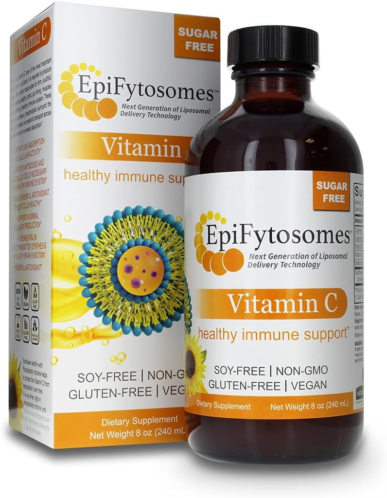 Liposomal C-vitamin Nature svar EpiFytosomes C-vitamin 1000 mg per servering - Vegansk Kosttilskud - Soja Gluten Free Non GMO - Ideel til sund immunforsvar - 6 ml (40 Servere pr flaske)