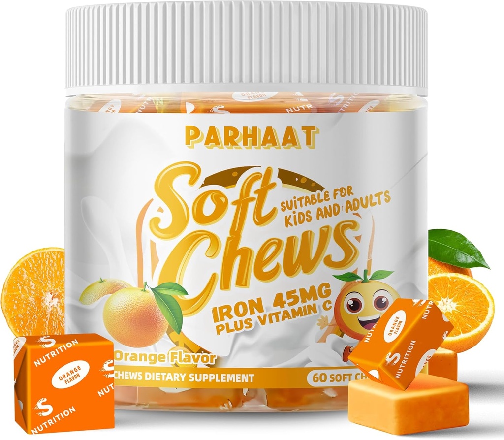 Iron Soft Chew tillæg med C-vitamin 124; Orange Smagsstof 124; Gluten Free