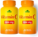 ALFA VITAMINS C-vitamin Supplement 1000mg, kraftfuld antioxidant til immunforsvar og sund hud, fremmer kollagen dannelse, Kosttilskud til daglig wellness, 100 tabletter, 2 flasker