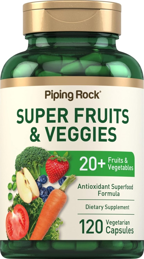 Piping Rock Fruits and Veggies Supplements 124; 120 Capsules Measures 124; Plus 20 Frugt og grøntsager Measures 124; Antioxidant Superfood Formel 124; Daily Multivitamin Measures 124; Vegetar, Non- GMO, Gluten Free