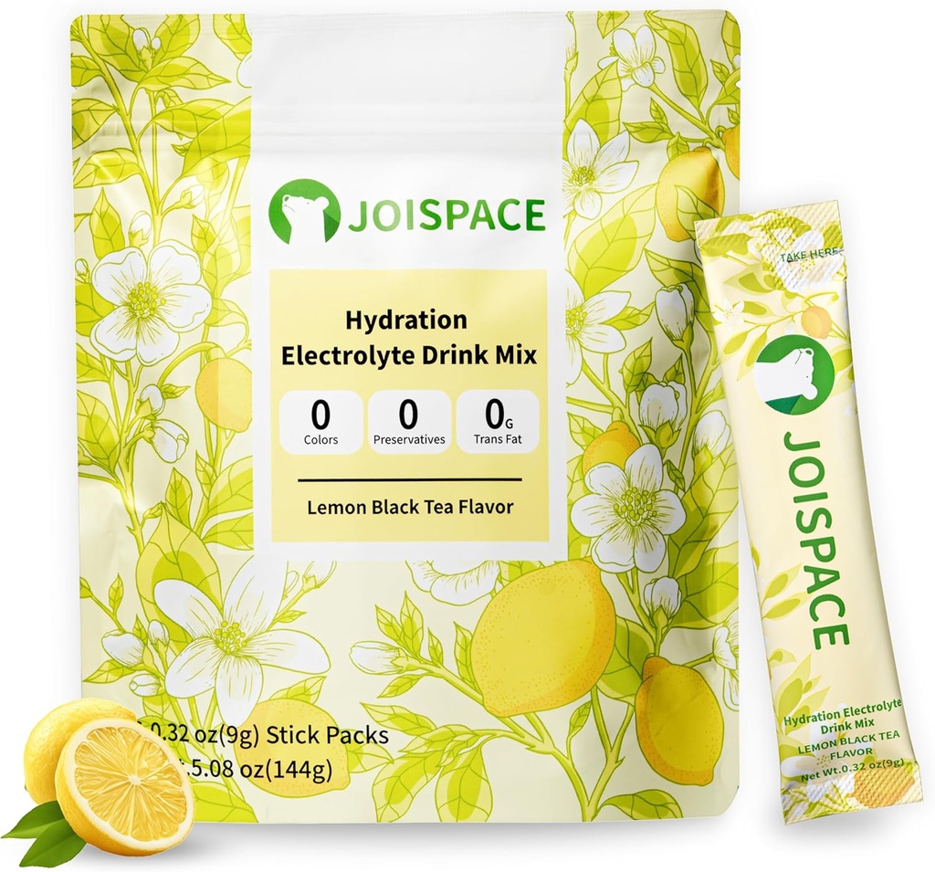 JOISPACE Electrolyte Drink Mix med Tea Polyphenols ttesmå 124; Hurtig hydrering & Electrolytes Boost MSD 124; Non- GMO, Vegan, Gluten- Free MSD 124; Lemon Tea, 16 Servere
