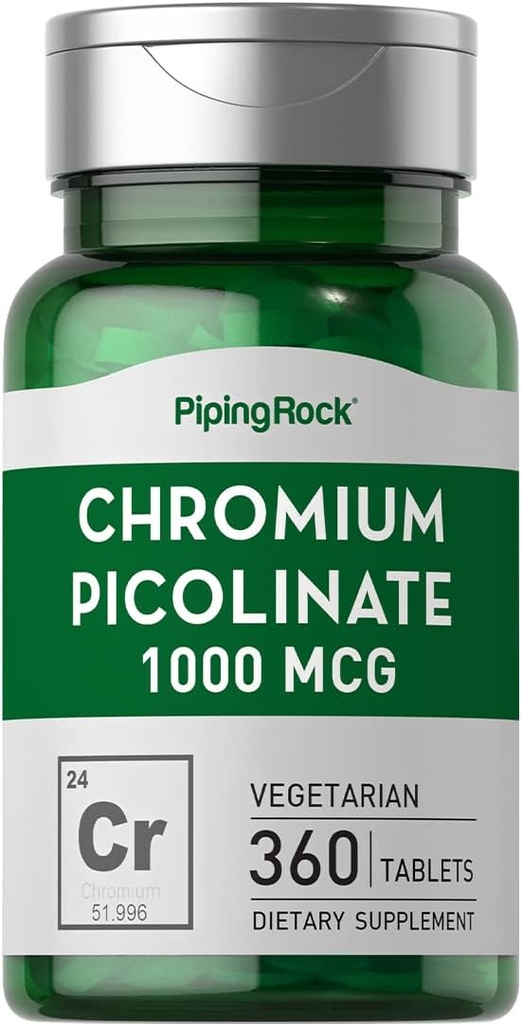 Piping Rock Chrom Picolinate 1000mcg Yep 124; 360 tabletter Pills Yep 124; Vegetar, Non- GMO, Gluten Free Supplement