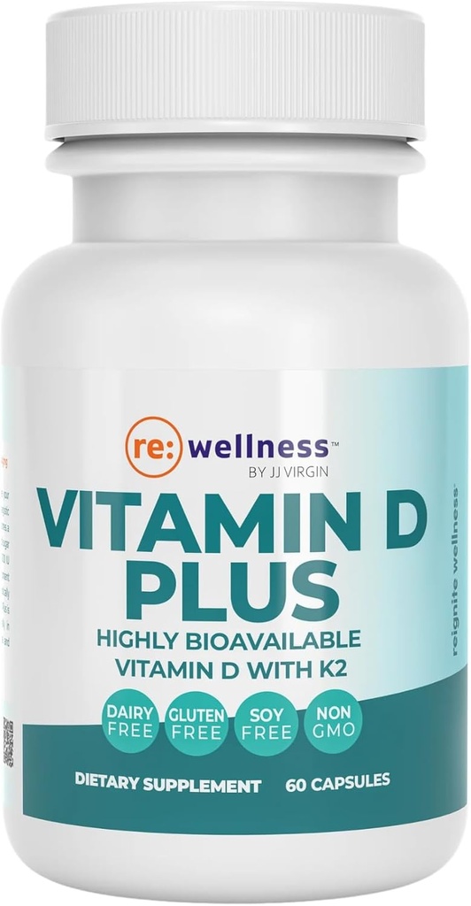 Reignite Wellness by JJ Virgin MSD 124; D-vitamin Plus MSD 124; Relevant servering af 5000 IE, stærkt absorberbare D-vitamin + vitamin K1 & K2 MSD 124; GG tillæg for immunforsvar MSD 124; Knogle- og hjertetilskud MSD 124; 60 Softgels