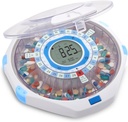 LiveFine WiFi Automatic Pill Dispenser og Remote Medication Monitoring System med låsenøgle, 28-dages Medication Organizer Op til 9 doser Per, Justerbar lys / lyd alarmer til receptioner & Vitami