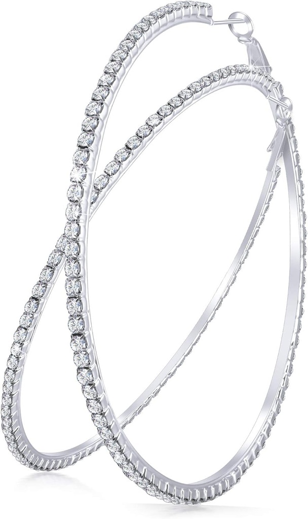 Stor Rhinestone Hoop øreringe skinnende krystal Rhinestone Dangle Big Hoop øreringe til kvinder bryllup Party Favor, 80 mm