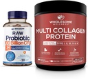 Groundome Wellness Organic Probiotics 100 Millioner CFU, Dr. Formuleret til kvinder og mænd + Multi Collagen Protein Powder Hydrolyzed (Type I II III V X) Bundle