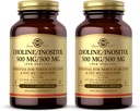 Solgar Cholin / Inositol 500 mg / 500 mg, 100 vegetabilske kapsler (pakke af 2) - Energi Metabolisme, leversundhed, Essential for Brain & Nerve funktion - Non- GMO, Vegan, Kosher - 100 Total Servering