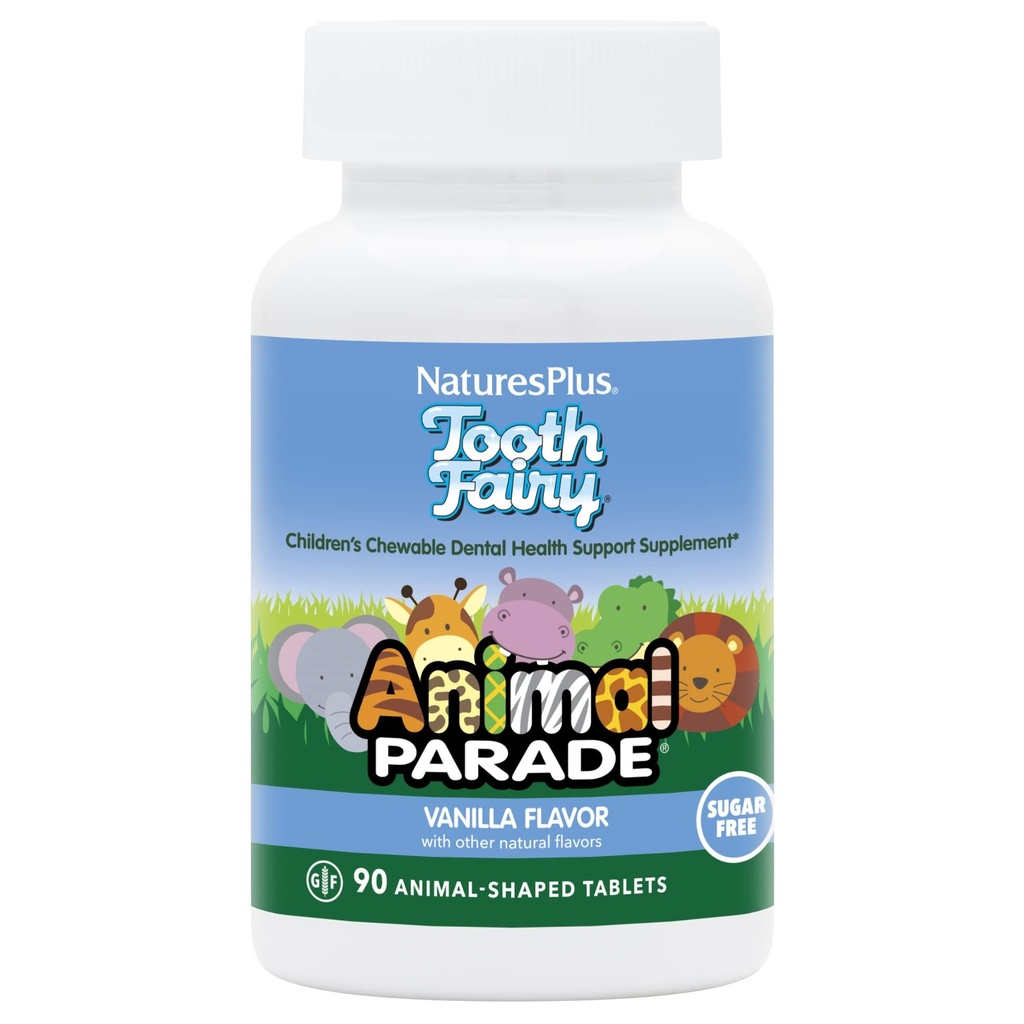 Natures Plus Animal Parade Tand Fairy Children 's Chewables - Natural Vanilla Flavor - 90 Animal- Shaped Tablets - Dental Health Supplement - Vegetar, Gluten Free - 45 Serveringer