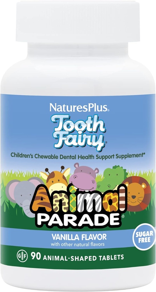 Natures Plus Animal Parade Tand Fairy Children 's Chewables - Natural Vanilla Flavor - 90 Animal- Shaped Tablets - Dental Health Supplement - Vegetar, Gluten Free - 45 Serveringer