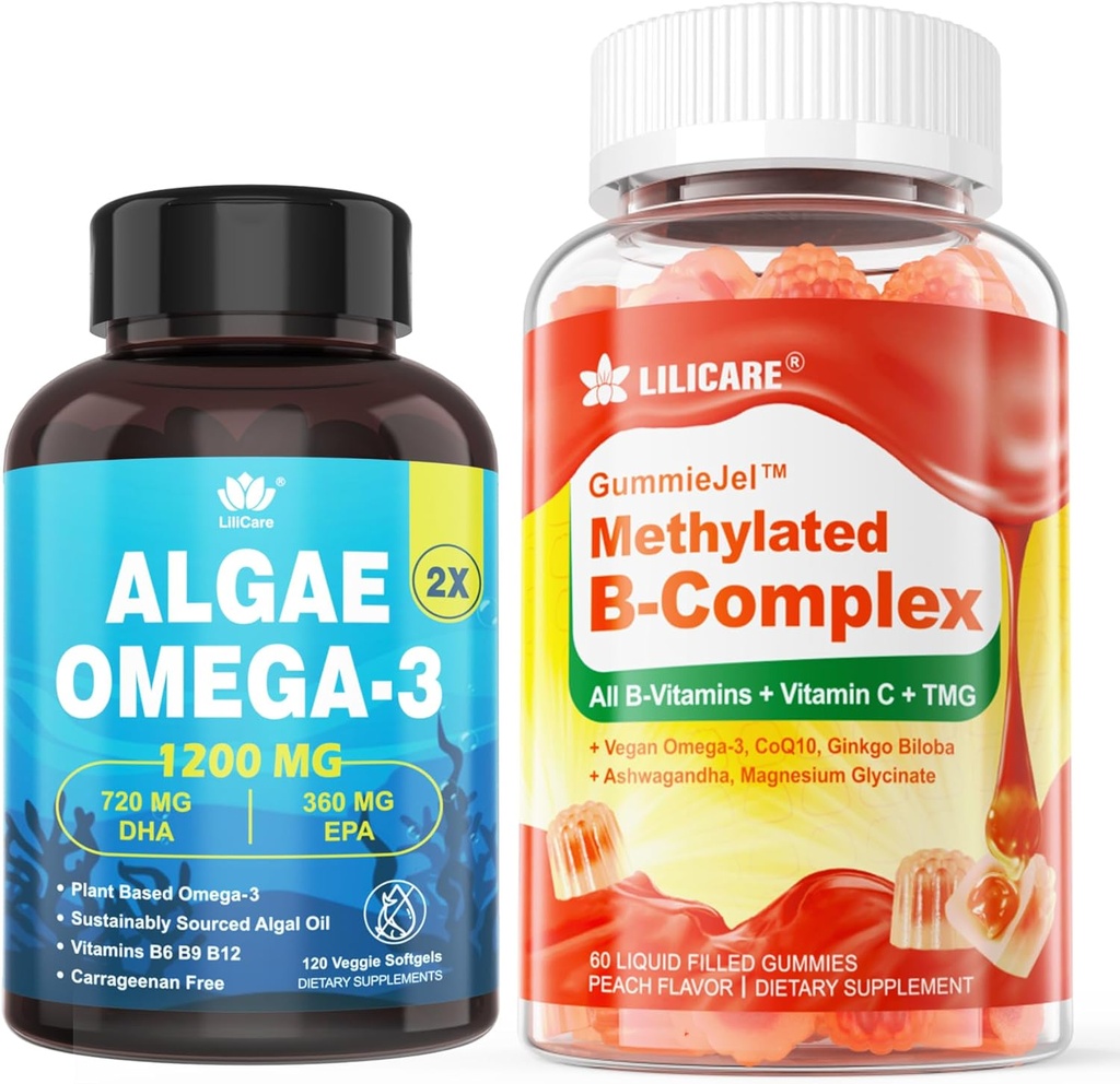 B-vitamin Complex Fyldt Gummies & Plant- baseret Alger Omega 3 1200mg tillæg