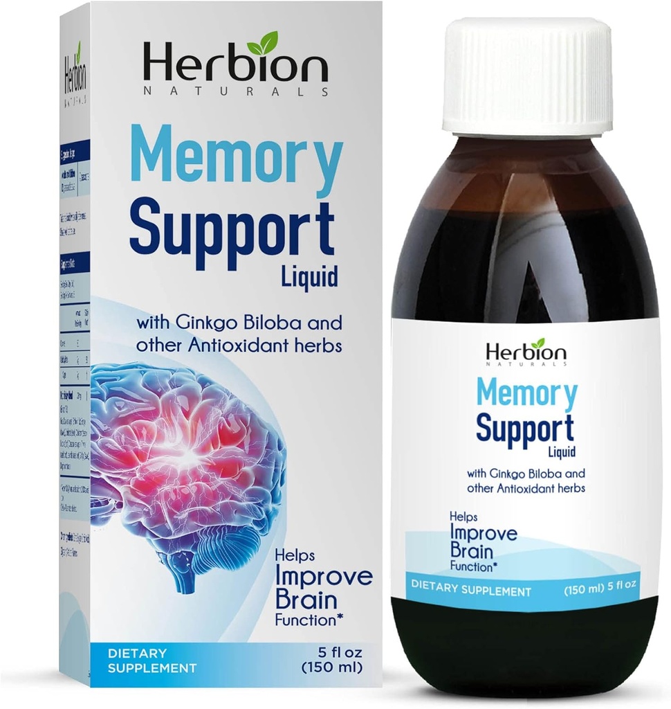 HERBION Naturals Memory Support Liquid - Helps Improve Brain Function & Absent Mindedness, Maintains Healthy Mood Levels with Ginkgo Biloba, Adults and Children Over 12 Years, 5 fl oz, 150 ml