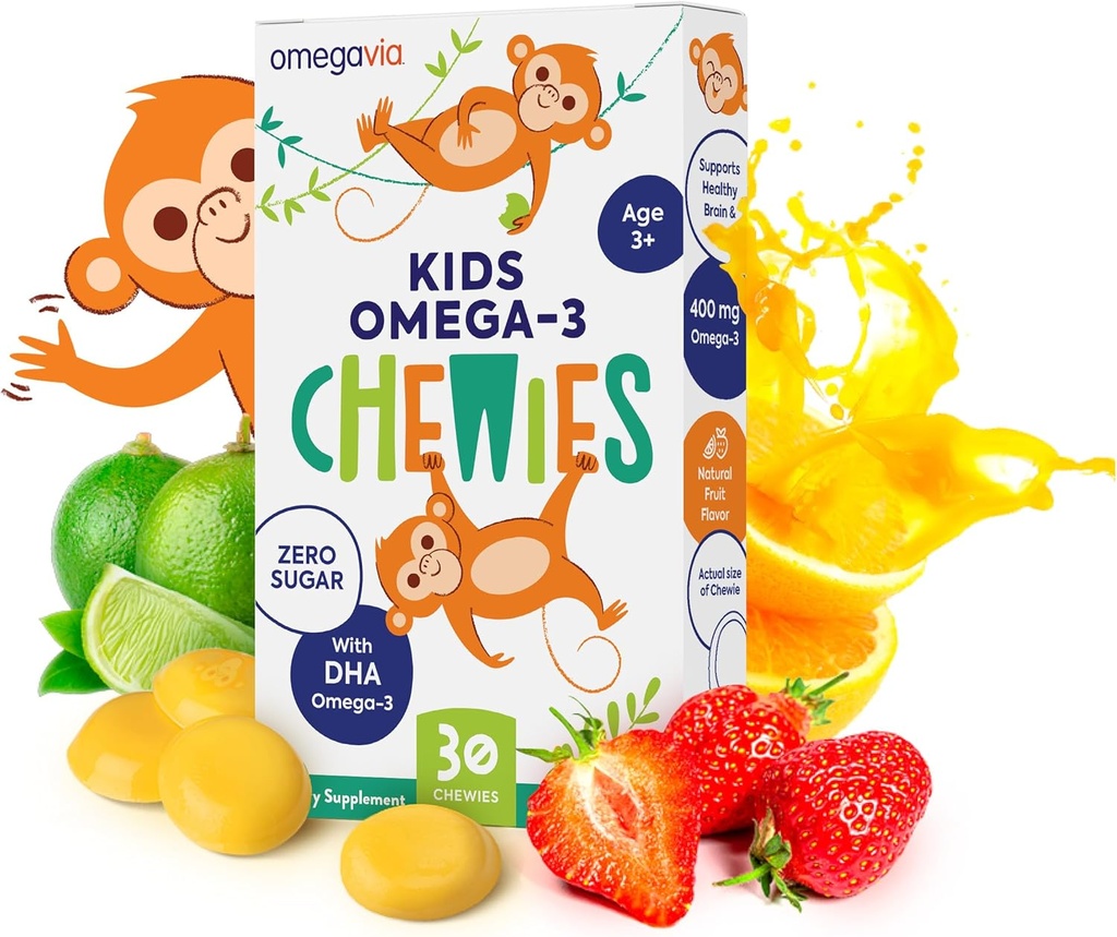 Omega 3 Gummies - Ultra- High DHA Chewable Gel Gummy - Omega 3 for børn støtter hjerne & øje sundhed - Sugar- Gratis naturlig frugt smag - Kids Omega 3 Fish Oil Gummies (30 Greve)