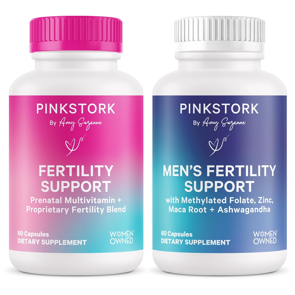 Pink Stork Hans og Hendes Fertilitet Bundle: Fertilitet Kosttilskud til kvinder, Fertilitet Kosttilskud til mænd, Fertilitet Prenatal Vitamin, Vitex, Inositol, Folate, B6-vitamin, 60 kapsler