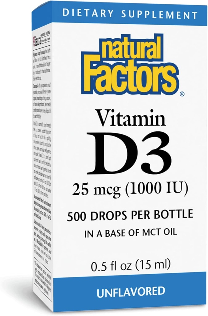 Naturlige faktorer Vitamin D3 1000iu Væske 0,5 OZ (Multipakning)