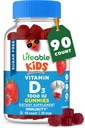 Lifeable Sugar Free Vitamin D for Kids 1000 IE - Great Tasting Natural Flavor Gummy Supplement - Gluten Free Vegetar Chewable - for stærke og sunde knogler, for børn, Teen, Toddler, 90 Gummies