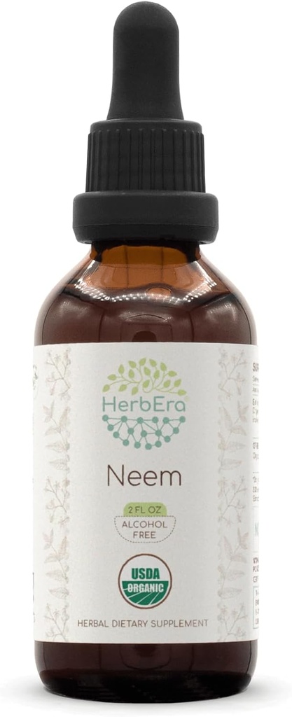 HerbEra Neem B60 Alkohol- Free Herbal Extract Tinktur, Koncentrerede flydende dråber Natural USDA Organic (Azadirachta Indica) Tørret Leaf (2 fl oz)