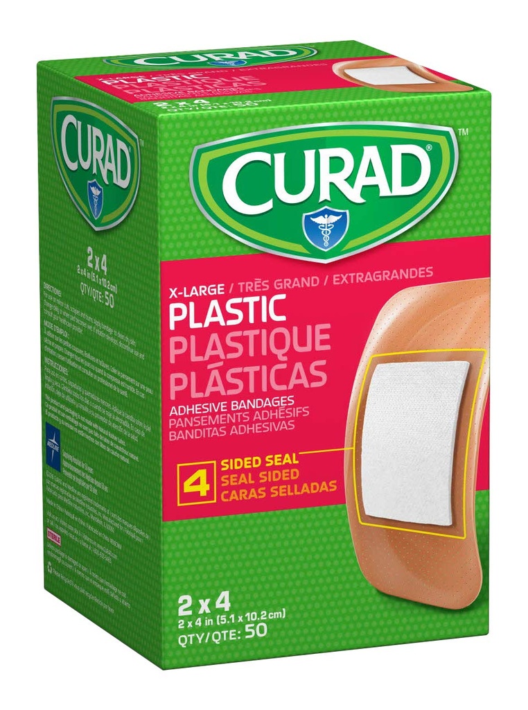 CURAD Plastic Adhesive Bands 2 "x 4", Ikke fremstillet af Natural Gummi Latex, Pack af 600