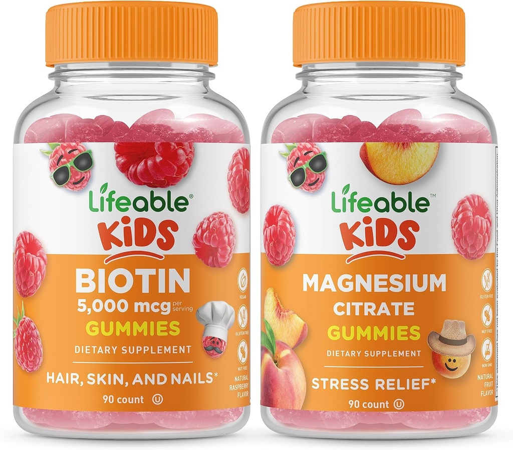 Livbare Biotin Kids + Magnesium Citrate Kids, Gummies Bundle - Great Tasting, Vitamin Supplement, Gluten Free, GMO Free, Chewable Gummy