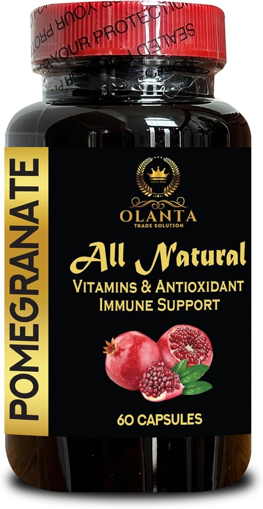 Pomegranate Extract 124; Antioxidant Supplement • 124; Support Heart Health • 124; Joint Support and Pre Workout for Mænd og Kvinder • 124; Support immunforsvar • 1 flaske 60 kapsler