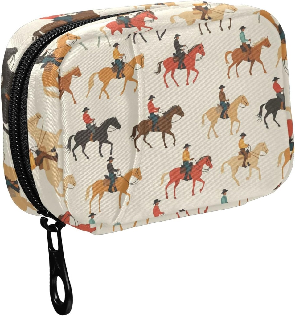 Fustybly Farverige Western Cowboy Riding Horse Pill Organizer til purse, Ugentlig Portable Pill Box med lynlås til opbevaring Vitaminer Fisk Olier Medicin Kosttilskud