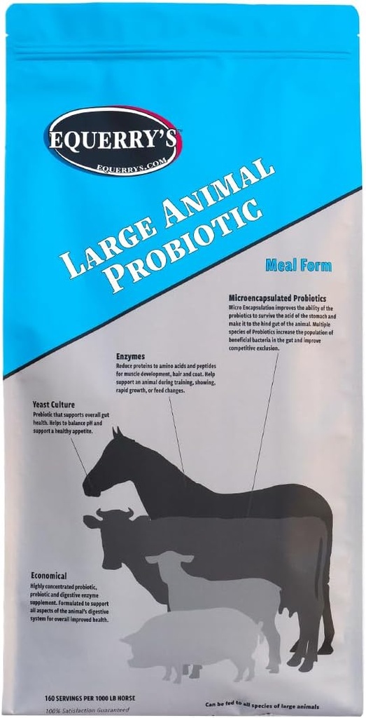 Equerry 's Large Animal Probiotic Measures 124; Kosttilskud til Gut Health and Nutrient Absorption Measures 124; Probiotika og fordøjelsesenzymer til heste, køer, geder, får, grise, 160 Feasures (20lbs) for 1000 lb Animal