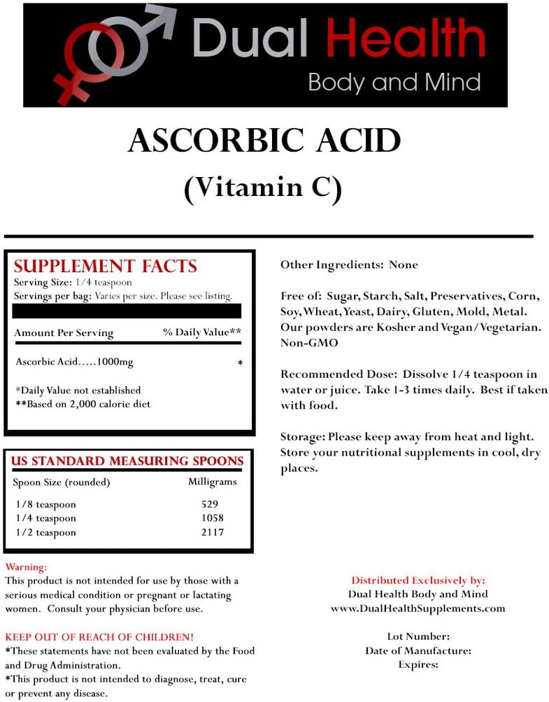 Dual Health Body & Mind 1 (1 LB) Bag af hver ascorbinsyre (vitamin C) & MSM (Methylsulfonylmethan) Pulver Combo