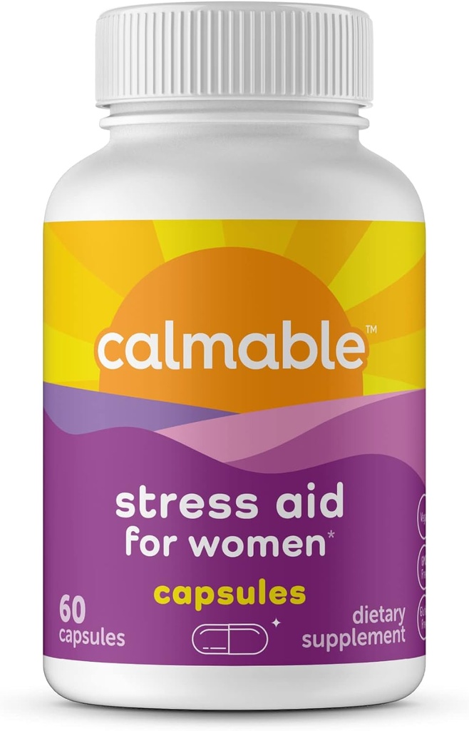 Stress Relief Støtte til kvinder - Vegan - GABA, 5-HTP, Ashwagandha - Vitamin Kosttilskud - 60 kapsler