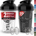 VELOMIX -2 Pack- 20 oz Protein Shaker Flasker til Protein Mixes - 2x Wire Whisk - 124; Læbe Bevis Shaker Cups til Protein Shakes og Pre Workout Medic124; Protein Shaker Flaske Pack (sort / gennemsigtig)