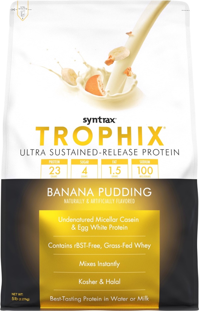 Syntrax Nutrition Trophix, Ultra Sustained- Release Protein Powder Blend, Banana Pudding, 5 lbs.