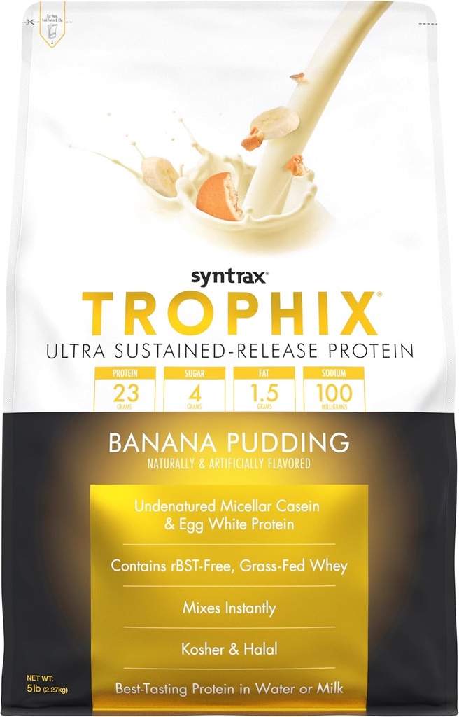 Syntrax Nutrition Trophix, Ultra Sustained- Release Protein Powder Blend, Banana Pudding, 5 lbs.