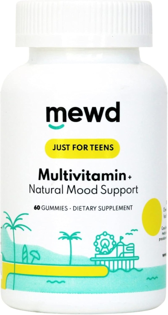 MEWD Teen / Kids Daily Multivitamin Gummy med Natural Mood Enhancer, Vegan, Immunsystemet Booster Supplement, Kids Vitamin med Jern, Zink, Gluten Free- Focus Vitamin til Kids- Brain Health- Made in USA