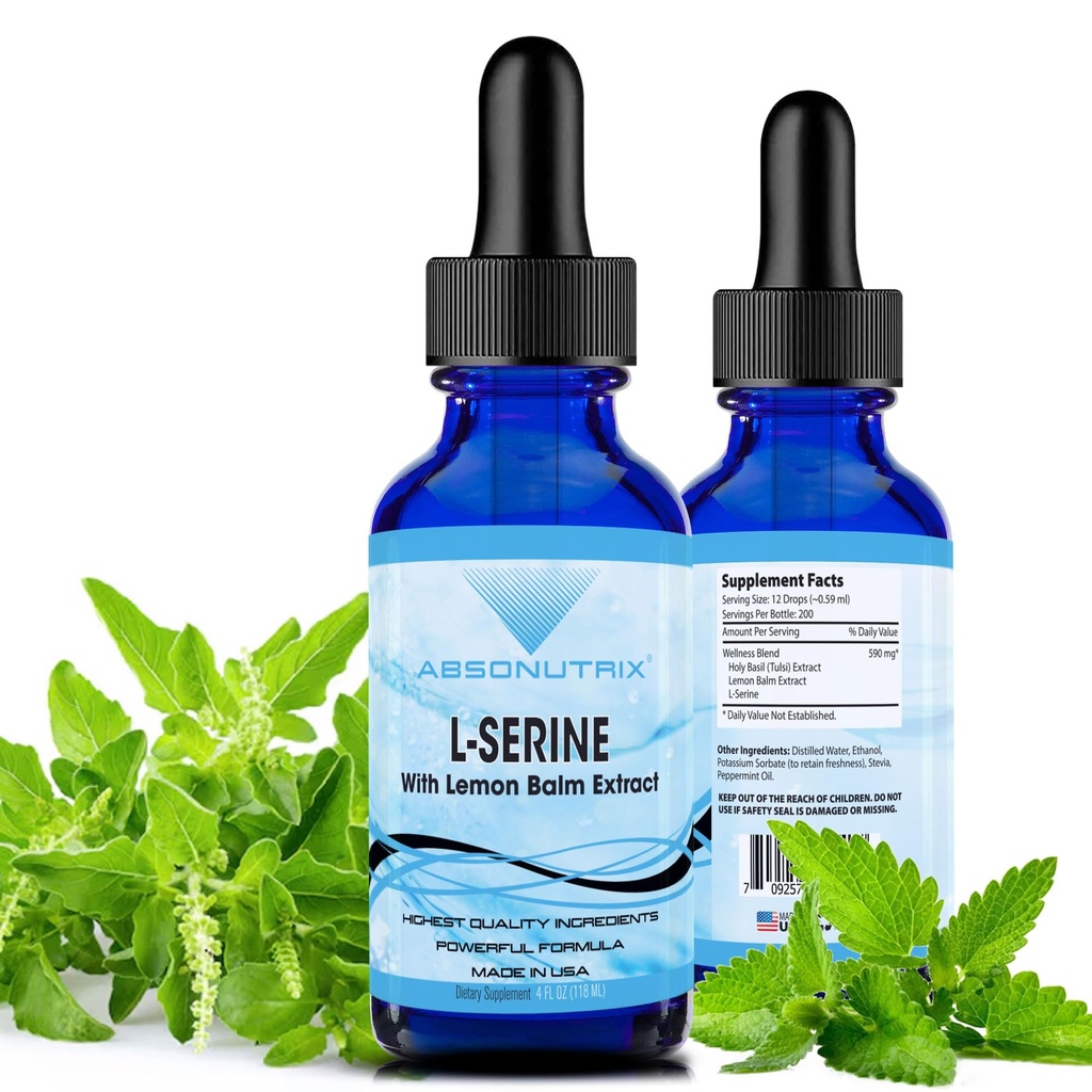 Absonutrix L- Serine Complex 500 mg - 4 Oz Liquid Large Flaske - 200 Servere per flaske Lavet i USA Alle naturlige