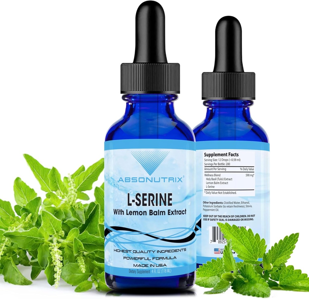 Absonutrix L- Serine Complex 500 mg - 4 Oz Liquid Large Flaske - 200 Servere per flaske Lavet i USA Alle naturlige