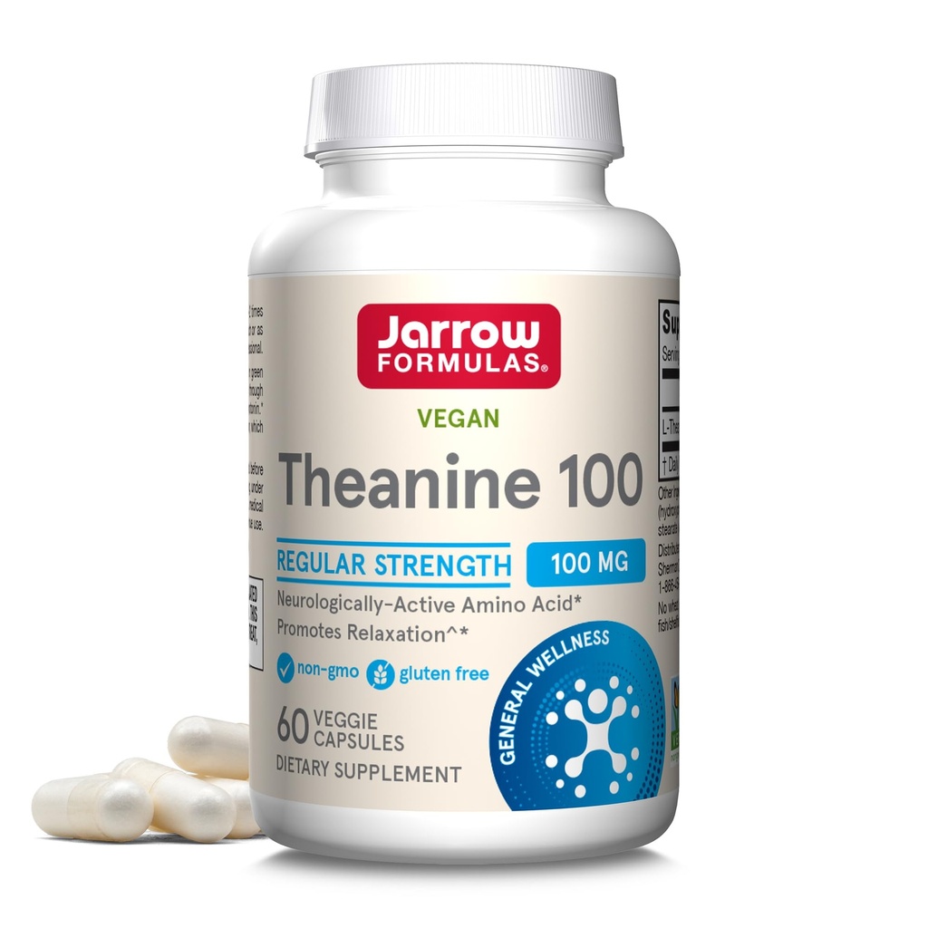 Jarrow Formulas Extra Strength Theanine 200mg & Regelmæssig Strength Theanine 100mg Afslapning Support Kapsler Bundle, 120 Veggie Kapsler
