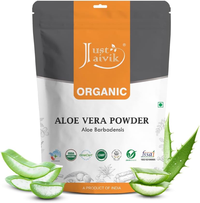 Just Jaivik 100% Organic Aloe Vera Powder - 227g / 0,5 LB USDA Organic Certified (Aloe Barbadensis)