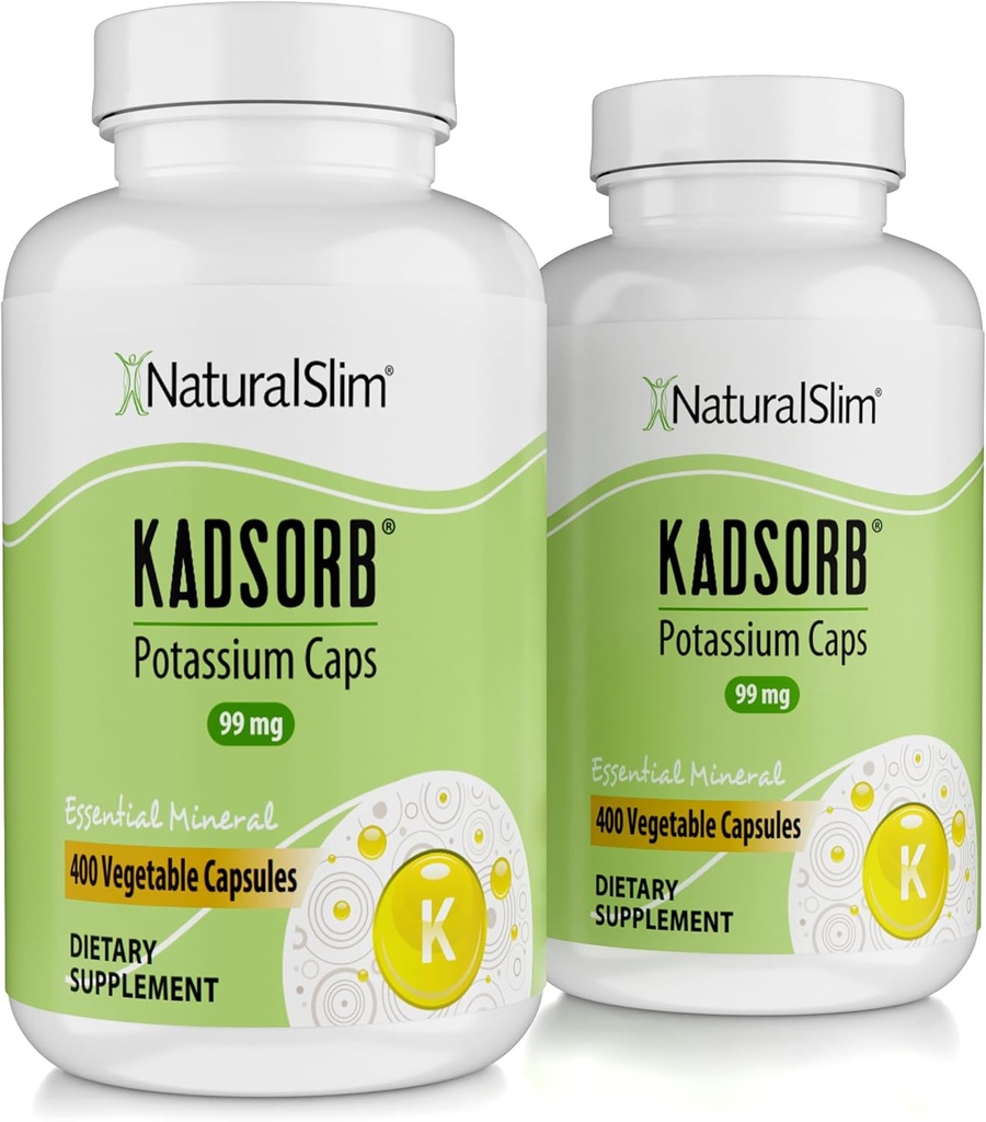NaturalSlim Natural Kalium Citrate Gluconate 99 mg - Kadsorb understøtter elektrolytbalance & normal pH - Absorberbare kaliumtilskud med essentielle mineraler - Ikke GMO 400 kapsler 2 pakning