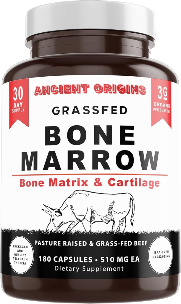 Grass Fed Bone Marrow Supplement, 3060mg, hud, oral sundhed, og fælles støtte supplement, fremmer Whole- Body Wellness, Ikke GMO hele ben ekstrakt, 180 kapsler