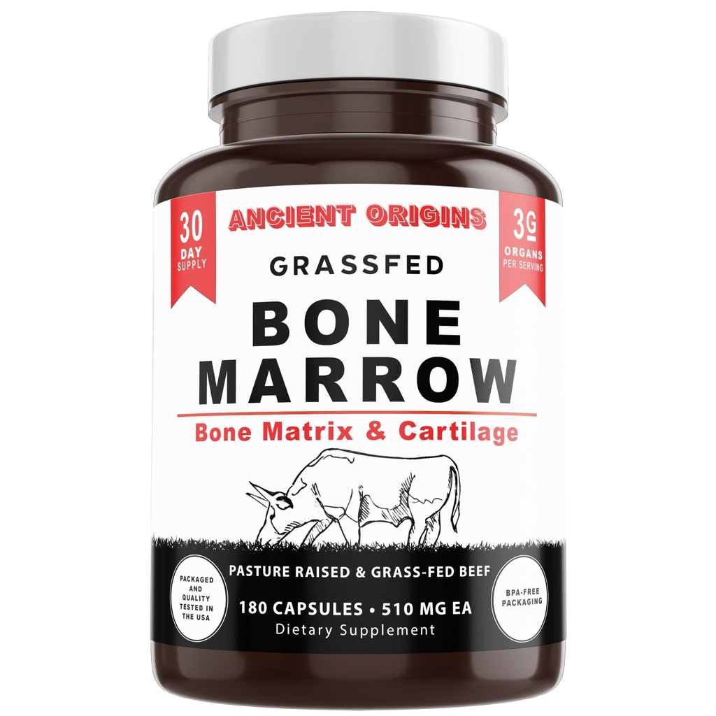 Grass Fed Bone Marrow Supplement, 3060mg, hud, oral sundhed, og fælles støtte supplement, fremmer Whole- Body Wellness, Ikke GMO hele ben ekstrakt, 180 kapsler