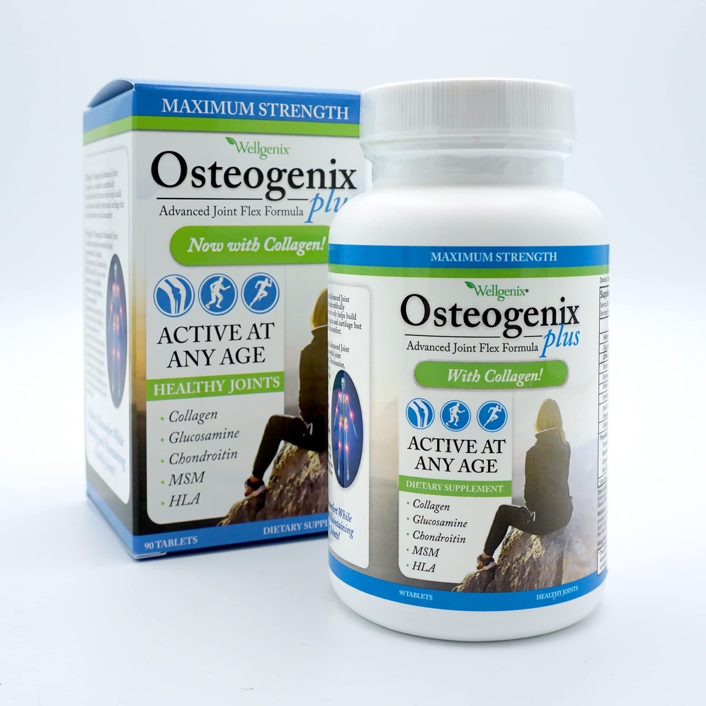 Wellgenix Osteogenix Advanced Joint Flex Formel (90 Ct) - Knee Supplement med Collagen II, Glucosamin, Chondroitin, MSM & HLA - Smøremidler og discomfort support tabletter til mænd og kvinder