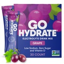 GoHydrate Instant Hydration Powder Pakninger - Lavt natriumelektrolytter drikke mix - Natural Hydration Support, Sugar Free Electrolyte Flavored Powder Drikke med D-vitamin, 30 Pakker, Grape