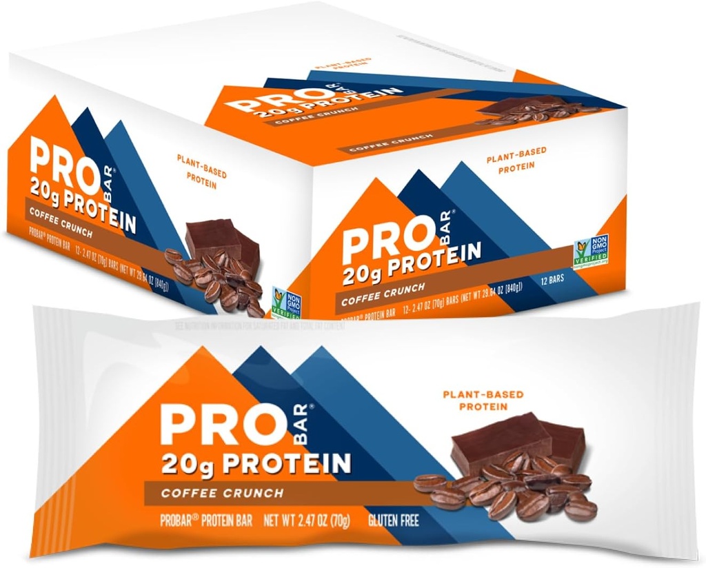PROBAR - PROTEIN Bar, kaffe Crunch, Non- GMO, Gluten- fri, sund, Plant- baseret, Whole- Food Ingredients, Natural Energy (12 Tæl)